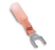 THOMAS & BETTS  RAS18-8FLX               Heat Shrinkable Locking Fork Terminal, Length 1.350in, Width .29in, Max Insulation .170, Bolt Hole #8, Wire Range #22-#18 AWG, Color Red, Copper, Tin Plated