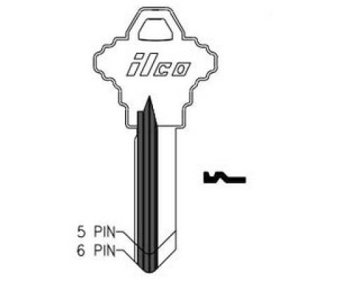 KABA ILCO CORP  A1145E NP A02  SC9              Cylinder Lock Key Blank, 6-Pin, Sectional, Brass, Nickel Plated, 2 Price Group, For Schlage