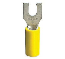 THOMAS & BETTS  TV10-10LF-XV               Vinyl Insulated Locking Fork Terminal, Length 1.025in, Width 0.365in, Max Insulation 0.220, Wire Range #12-#10 AWG, Yellow, Copper, Tin Plated