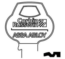 CORBIN RUSSWIN INC  D1-5PIN-10               Door Lock Key Blank, Cylinder, Single-Section, Standard, 5-Pin, DH-Class Bitting, Coined Logo Bow