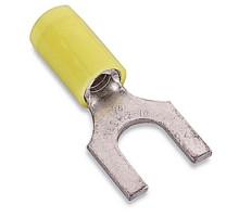 THOMAS & BETTS  RC10-10F               Nylon Insulated Fork Terminal, Wire Range #12-#10 AWG, Copper, Tin Plated, Length 1.00 Inches, Width .37 Inches, Maximum Insulation .210, Bolt Hole #10, Yellow