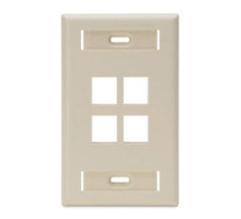 LEVITON  42080-4IS               QuickPort Wallplate with ID Window, Single Gang, 4-Port, Ivory