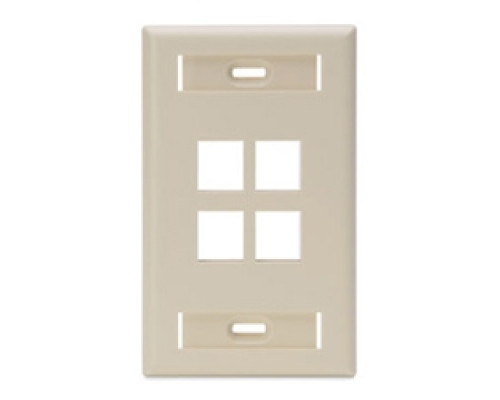 LEVITON  42080-4IS               QuickPort Wallplate with ID Window, Single Gang, 4-Port, Ivory