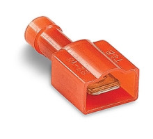 THOMAS & BETTS  18RA-251T               Nylon Insulated Male Tab, Wire Range #22-#18 AWG, Copper, Tin Plated, Length .95 Inches, Maximum Insulated .150, Tab Size .250x.032, Red