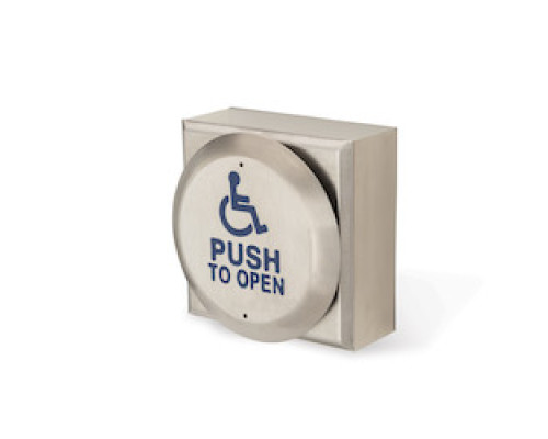 LOCKNETICS  PPH-100-AL               Large round push plate with aluminum box, Stainless steel with engraved text and anodized finish, Tamper resistant mounting, DPDT switch contacts rated 5A @ 125 or 250VAC, 4-1/2