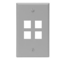 LEVITON  41080-4GP               QuickPort Wallplate, Single Gang, 4-Port, Grey