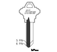 KABA ILCO CORP  1145E NP A02  AL4325201B              Cylinder Lock Key Blank, 5-Pin, Brass, Nickel Plated, 2 Price Group, For Schlage