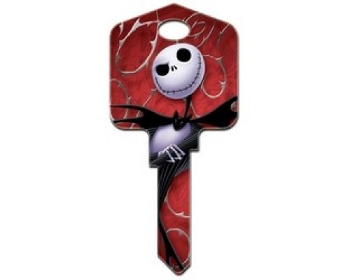 HOWARD KEYS  SC1-D105               Decorative Key Blank, Schlage, Large Headed, Painted, Disney Jack and Sally Design on Front, Jack Skellington and Sally on Back, With Metallic Ink, Individually Carded