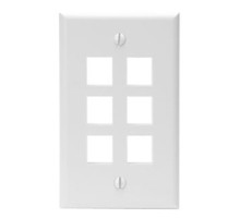LEVITON  41080-6WP               QuickPort Wallplate, Single Gang, 6-Port, White