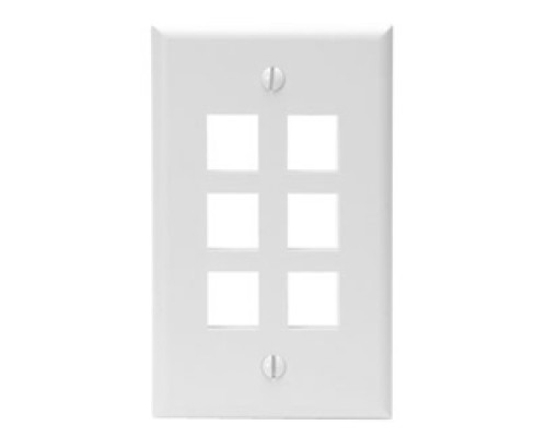 LEVITON  41080-6WP               QuickPort Wallplate, Single Gang, 6-Port, White