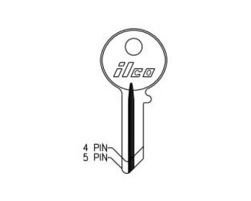 KABA ILCO CORP  SC1041R NP A05               Cylinder Lock Key Blank, 4-Pin, Brass, Nickel Plated, 5 Price Group, For Chicago