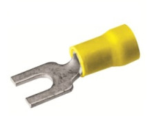 BURNDY  TP108F  509068              Insulated Brazed Fork Terminal, Insulated Brazed Fork Terminal, Smooth Entry, #12-#10, 600V, #6-#8 Stud, Vinyl Insulated, Tin Plated