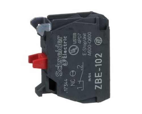 SCHNEIDER ELECTRIC  ZBE102               Schneider Electric Harmony XB4, Single contact block, silver alloy, screw clamp terminal, 1 NC