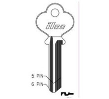 KABA ILCO CORP  1017B NP A04  AL4609001B              Cylinder Lock Key Blank, 5-Pin, Brass, Nickel Plated, 4 Price Group, For Norwalk