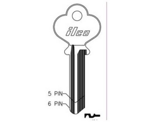 KABA ILCO CORP  1017B NP A04  AL4609001B              Cylinder Lock Key Blank, 5-Pin, Brass, Nickel Plated, 4 Price Group, For Norwalk