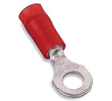 THOMAS & BETTS  RA863U               Nylon Insulated Ring Terminal with 90 Degree Bend, Length 0.89in, Width 0.26in, Max Insulation 0.136, Bolt Hole #8, Wire Range #22-#16 AWG, Red, Tin Plated, 1,000 Pack