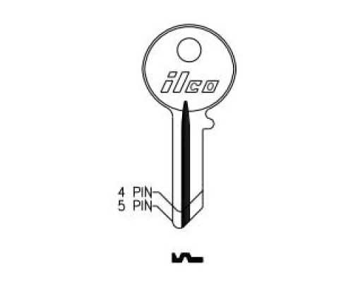 KABA ILCO CORP  C1041R NP A08  AA32019182              Cylinder Lock Key Blank, 5-Pin, Brass, Nickel Plated, 8 Price Group, For Chicago