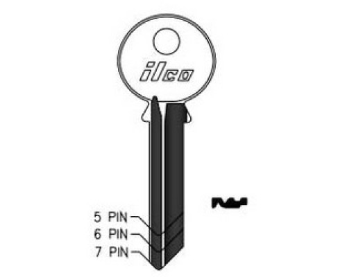 KABA ILCO CORP  998GB NP A10  AA46004062              Cylinder Lock Key Blank, 6-Pin, Sectional, Brass, Nickel Plated, 10 Price Group, For Yale