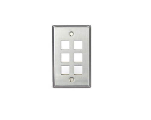 LEVITON  43080-1S6               QuickPort Wallplate, Single Gang, 6-Port, Stainless Steel