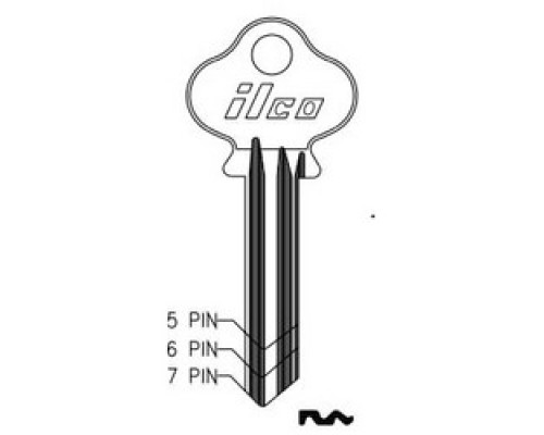 KABA ILCO CORP  1004A NP A02  AL4604900B              Cylinder Lock Key Blank, 6-Pin, Brass, Nickel Plated, 2 Price Group, For Lockwood