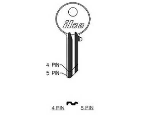 KABA ILCO CORP  997EB NP A06  AL3102000B              Cylinder Lock Key Blank, 4-Pin, Small, Brass, Nickel Plated, 6 Price Group, For Yale