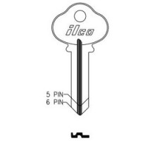 KABA ILCO CORP  1009A NP A06  AL4005905B              Cylinder Lock Key Blank, 6-Pin, Brass, Nickel Plated, 6 Price Group, For Sargent