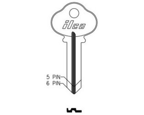 KABA ILCO CORP  1009A NP A06  AL4005905B              Cylinder Lock Key Blank, 6-Pin, Brass, Nickel Plated, 6 Price Group, For Sargent