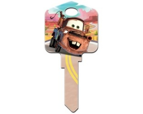 HOWARD KEYS  KW-D26               Decorative Key Blank, Kwikset, Large Headed, Painted, Disney Cars Mater Design, Individually Carded