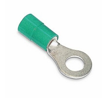 THOMAS & BETTS  RBC713               Nylon Insulated Heavy-Duty Ring Terminal, Length 1.10in, Width 0.51in, Max Insulation 0.210, Bolt Hole 1/4in, Wire Range #16-#14 Heavy Duty, Green, Copper, Tin Plated, 500 Pack