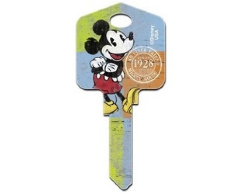 HOWARD KEYS  KW-D62               Decorative Key Blank, Kwikset, Large Headed, Painted, Disney Mickey Mouse 1928 Design, Individually Carded