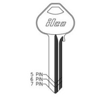 KABA ILCO CORP  1011D1 NP A02  AL5374203B              Cylinder Lock Key Blank, 5-Pin, Sectional, Brass, Nickel Plated, 2 Price Group, For Corbin/Russwin