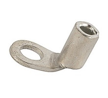 THOMAS & BETTS  D71U               Non-Insulated Large Brazed Seam Ring Terminal with 90 Degree Bend, Length 1.13in, Width 0.48in, Bolt Hole 1/4in, Wire Range #8 AWG, Copper, Tin Plated, 200 Pack