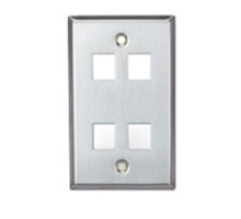 LEVITON  43080-1S4               QuickPort Wallplate, Single Gang, 4-Port, Stainless Steel