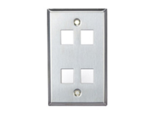 LEVITON  43080-1S4               QuickPort Wallplate, Single Gang, 4-Port, Stainless Steel