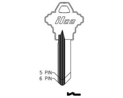 KABA ILCO CORP  1145CE NP A09  AA43252072              Cylinder Lock Key Blank, 5-Pin, Brass, Nickel Plated, 9 Price Group, For Schlage