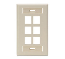 LEVITON  42080-6IS               QuickPort Wallplate with ID Window, Single Gang, 6-Port, Ivory