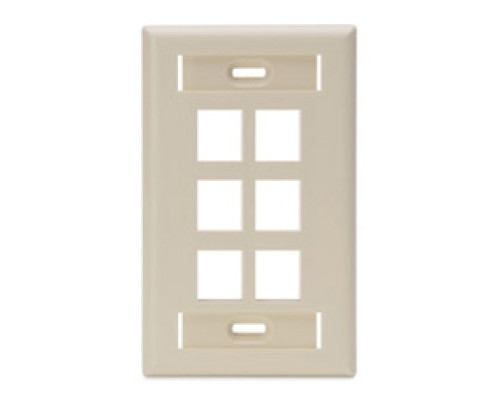 LEVITON  42080-6IS               QuickPort Wallplate with ID Window, Single Gang, 6-Port, Ivory