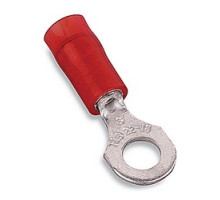 THOMAS & BETTS  RA863               Nylon Insulated Ring Terminal, Length .89 Inches, Width .26 Inches, Maximum Insulation .136, Bolt Hole #8, Wire Range #22-#16 AWG, Color Red, Copper, Tin Plated, 1,000 Pack