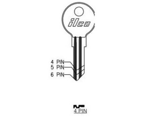 KABA ILCO CORP  S54G NP A14  FR4              Cylinder Lock Key Blank, 4-Pin, Brass, Nickel Plated, 14 Price Group, For Fort
