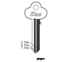 KABA ILCO CORP  1001EG NP A05  AL4404003B              Cylinder Lock Key Blank, 6-Pin, Master, Brass, Nickel Plated, 5 Price Group, For Corbin/Russwin