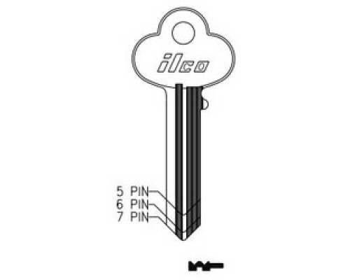KABA ILCO CORP  1001EG NP A05  AL4404003B              Cylinder Lock Key Blank, 6-Pin, Master, Brass, Nickel Plated, 5 Price Group, For Corbin/Russwin