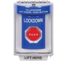 SAFETY TECHNOLOGY INTL SS2439LD-EN        Pushbutton Switch, Multi-Purpose, Flush Cover, Universal Stopper, Label Shell, Turn-To-Reset Illuminated Switch Configuration, Lockdown Legend, English Language, Blue