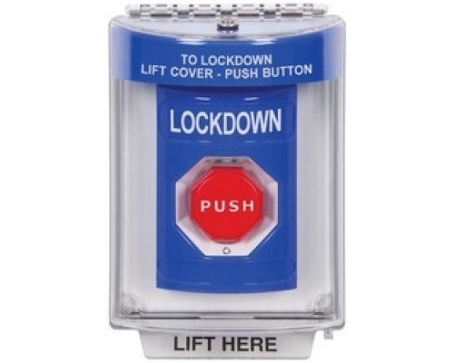 SAFETY TECHNOLOGY INTL SS2439LD-EN        Pushbutton Switch, Multi-Purpose, Flush Cover, Universal Stopper, Label Shell, Turn-To-Reset Illuminated Switch Configuration, Lockdown Legend, English Language, Blue