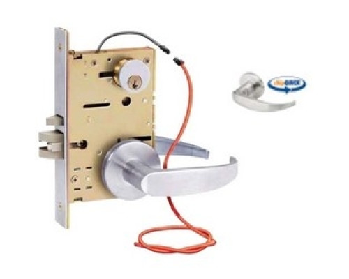 SECURITY DOOR CONTROLS  Z7852LQG               Electrified Mortise Lockset, Fail Secure, Left Hand, Galaxy with Rose Lever Trim, 12/24 Volt DC, 600/300 Milliampere, Outside Locked, Dull Chrome Plated