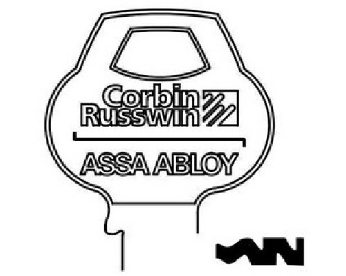 CORBIN RUSSWIN INC  H3-6PIN-10               Door Lock Key Blank, Cylinder, Single-Section, Standard, 6-Pin, DH-Class Bitting, Coined Logo Bow