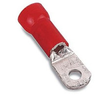 THOMAS & BETTS  RG9711U               Nylon Insulated Large Ring Terminal with 90 Degree Bend, Length 2.07in, Width 0.69in, Max Insulation 0.453, Bolt Hole 1/4in, Wire Range 2AN, Red, Copper, Tin Plated, 50 Pack