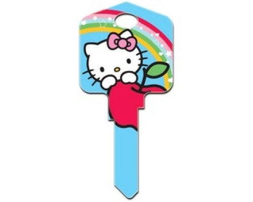 HOWARD KEYS  KW-SR4               Decorative Key Blank, Kwikset, Large Headed, Painted, Hello Kitty Design, Blue, Individually Carded
