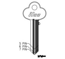 KABA ILCO CORP  1001EN NP A03  AL3803005B              Cylinder Lock Key Blank, 5-Pin, Master, Brass, Nickel Plated, 3 Price Group, For Corbin/Russwin