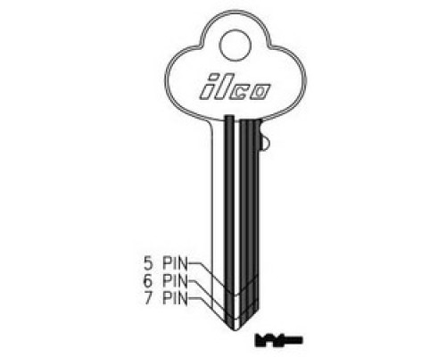 KABA ILCO CORP  1001EN NP A03  AL3803005B              Cylinder Lock Key Blank, 5-Pin, Master, Brass, Nickel Plated, 3 Price Group, For Corbin/Russwin