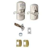 SCHLAGE ALLEGION BRAND  FE595 PLY/FLA 619 16211 10063        Door Lock, Keypad, Flex-Locking, Plymouth Knob/Flair Lever, Satin Nickel, With Triple Deadlatch, Dual Strike